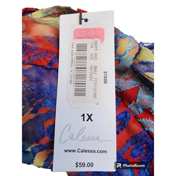 Calessa Colorful Top Size 1X NEW Boho Watercolor Artsy MSRP $59 Velvet Burnout - Picture 9 of 9